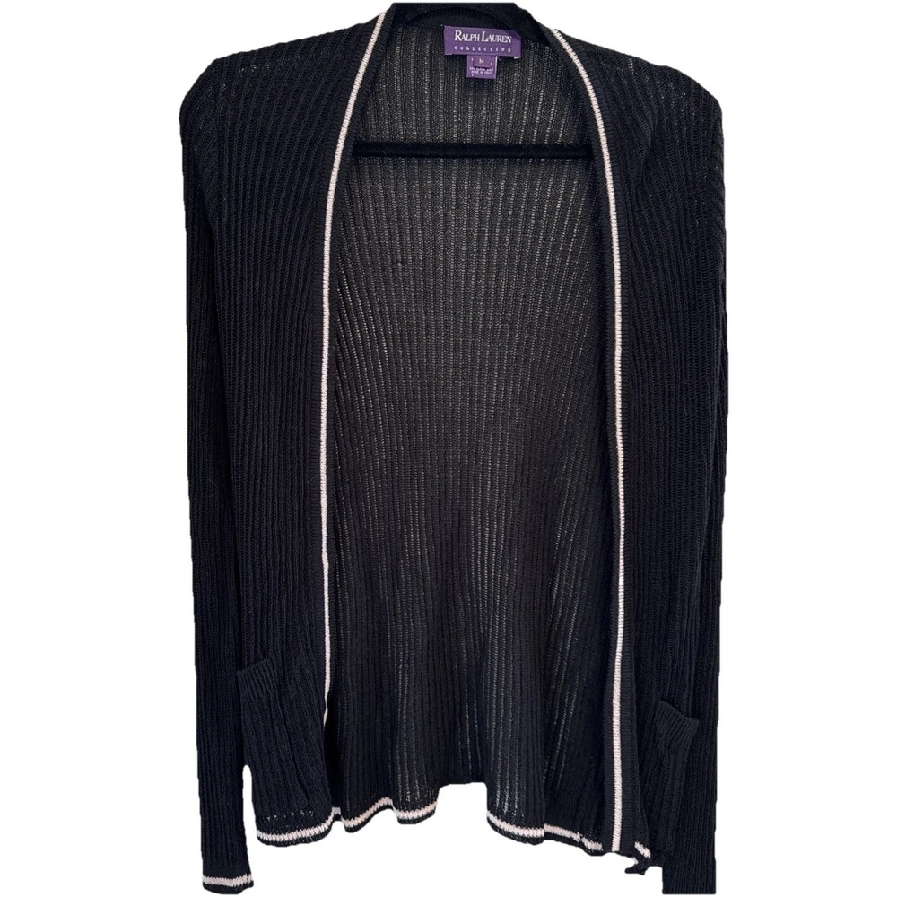 VTG Lauren Ralph Lauren Womens Knit‎ Cardigan Purple Tag Open Front Sweater Sz M